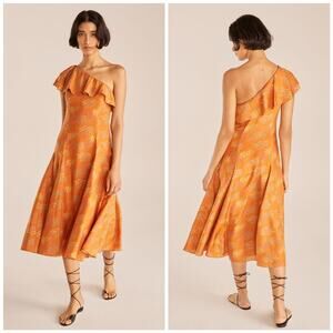 NWT Rebecca Taylor Isabelle One Shoulder Silk Midi Dress